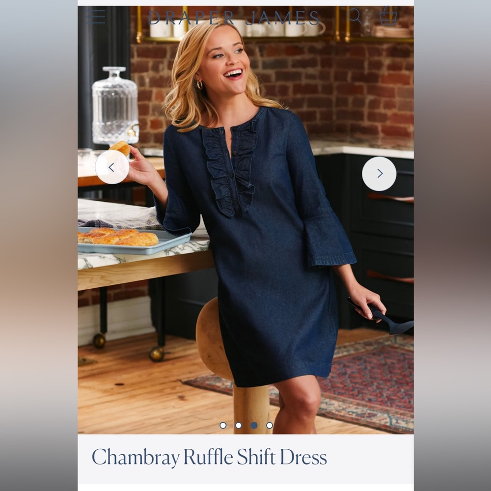 Draper James denim chambray ruffle shift dress 0 NWOT Reese Witherspoon